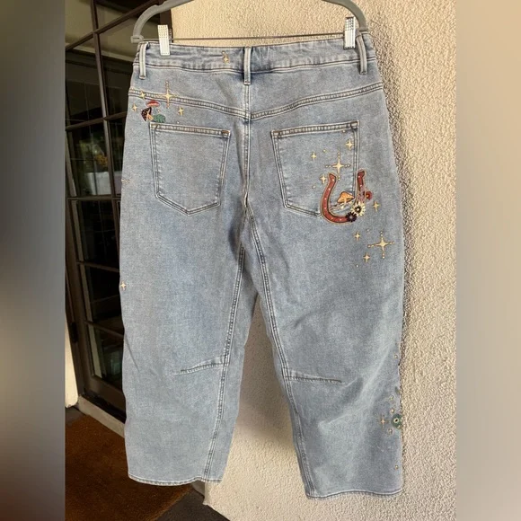 DRIFTWOOD Light Blue Hallucination Barbara barrel Embroidered  Jeans - Picture 5 of 16